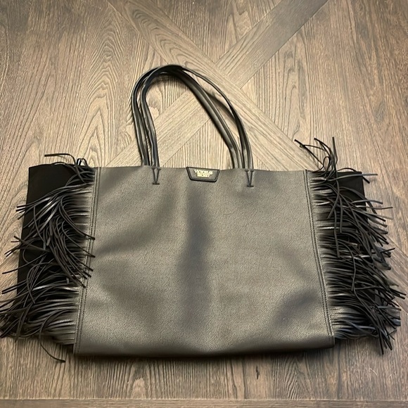 Victoria’s Secret Black Fringed Tote NWOT - Picture 1 of 5
